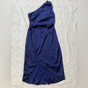 Banana Republic Navy Blue Satin One Shoulder Dress Size 2 Brand New